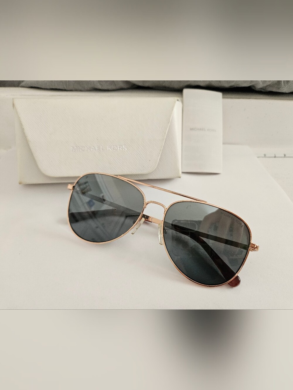 Michael Kors Women’s Rose Gold San Diego Aviator Sunglasses with Black Lenses